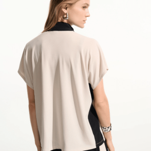 Joseph Ribkoff Silky Knit Color Block Straight Top With Zipped Collar
