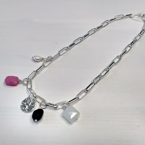 ENVY Square Linked Multi Charmed Necklace - Silver
