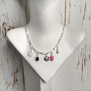 ENVY Square Linked Multi Charmed Necklace - Silver