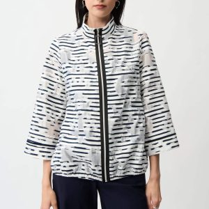 JOSEPH RIBKOFF Jacquard Organza Stripe Bomber Jacket
