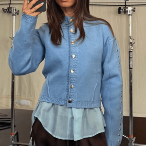 Never Fully Dressed Ice Blue Studded Cardigan
