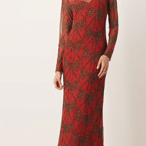 Never Fully Dressed RED LEOPARD BOW MESH DRESS