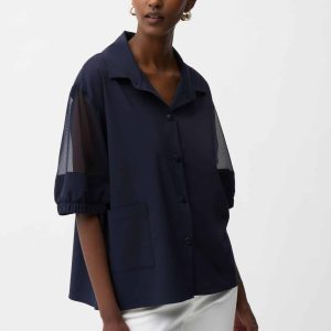 Joseph Ribkoff STRETCH POPLIN AND MESH BOXY BLOUSE