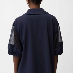 Joseph Ribkoff STRETCH POPLIN AND MESH BOXY BLOUSE