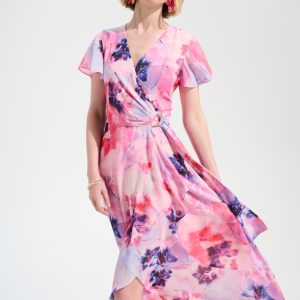 Joseph Ribkoff SIGNATURE CHIFFON PRINT WRAP DRESS