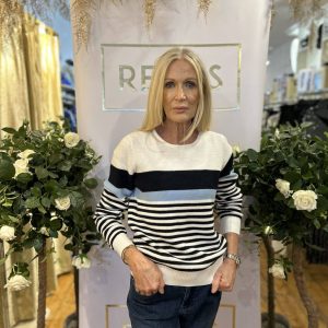 Alison Sheri WHITE BLUE STRIPES Sweater