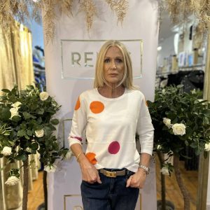 Alison Sheri WHITE PINK ORANGE CIRCLE Sweater
