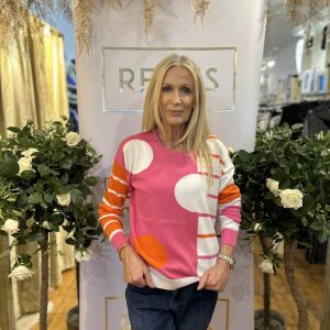 Alison Sheri FUSCHIA ORANGE WHITE MULTI Sweater