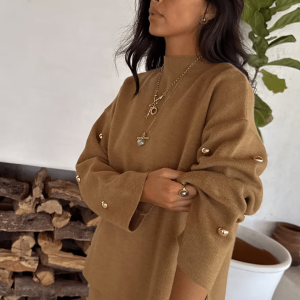 Never Fully Dressed TAN STUD EVIE KNIT JUMPER