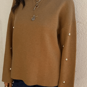 Never Fully Dressed TAN STUD EVIE KNIT JUMPER