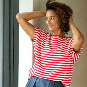 Wei Stripe Top | Red/Ecru