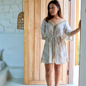 GUILTY BEACH PRINTED MINI KAFTAN NEUTRALS