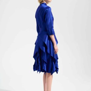 Joseph Ribkoff Signature | Stretch Taffeta Fit And Flare Dress With Cascading Ruffle Skirt