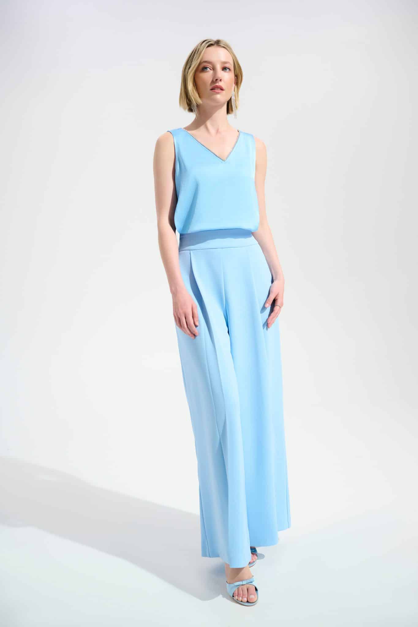 Joseph Ribkoff Signature | Recycled Satin Straight Top With Rhinestones Trim