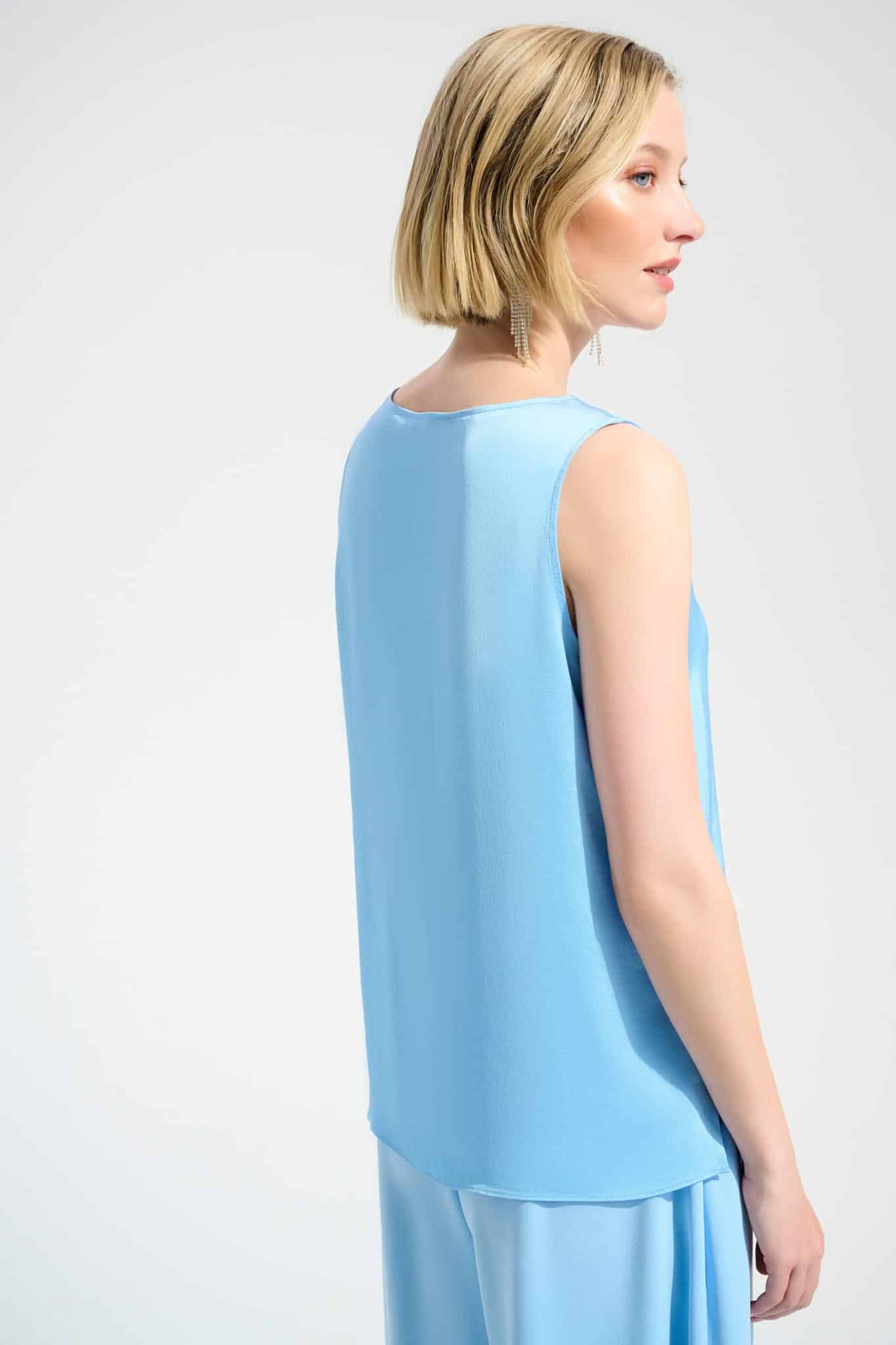 Joseph Ribkoff Signature | Recycled Satin Straight Top With Rhinestones Trim
