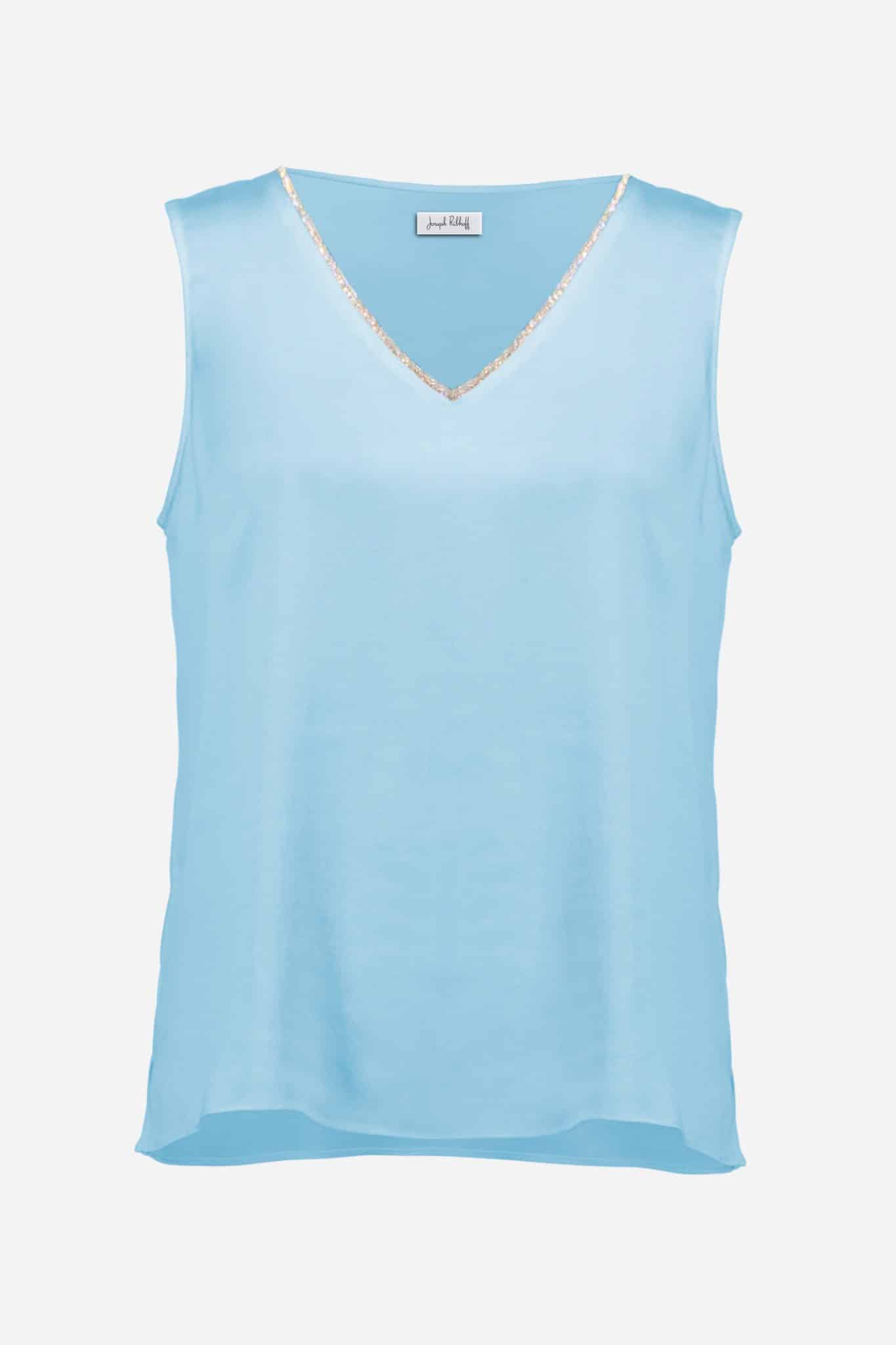 Joseph Ribkoff Signature | Recycled Satin Straight Top With Rhinestones Trim