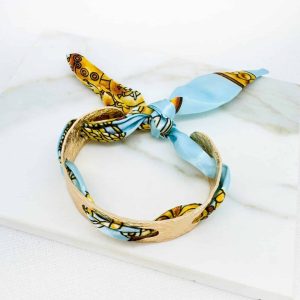 Envy Gold Tone Fabric Tie Bangle Bracelet