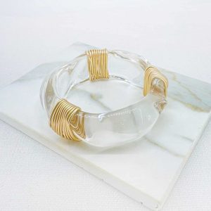 Envy Jewellery Clear Resin Statement Bracelet with Gold Wire Detail