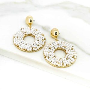 Envy Jewellery White Beaded Circle Drop Earrings