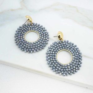 Envy Jewellery Grey Beaded Circle Drop Earrings
