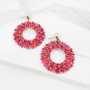 Envy Jewellery Pink Beaded Circle Drop Earrings