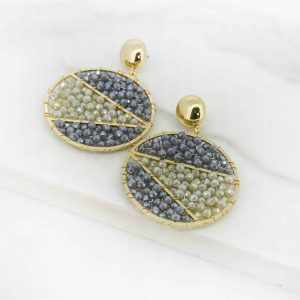 Envy Grey & Ivory Beaded Disc Drop Earrings