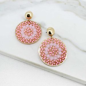 Envy Pink Beaded Disc Drop Earrings