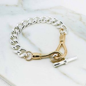 Envy Jewellery Two-Tone Chain Link Bracelet with T-Bar Clasp