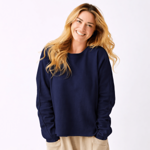 Suzy D Wan Rolled Neck Navy Sweatshirt With Raw Edge