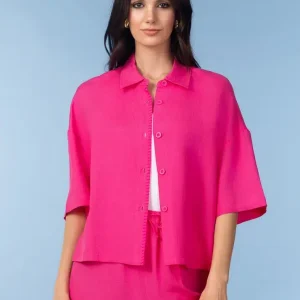 Alison Sheri WOVEN FUSCHIA LINEN BLEND TOP