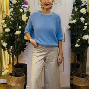 Suzy D JESSE BABY ALPACA 3/4 SLEEVE KNIT AZURE