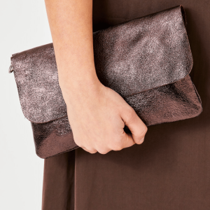 Suzy D Milano Shimmer Leather clutch bag With Fold Over Styling In Rust