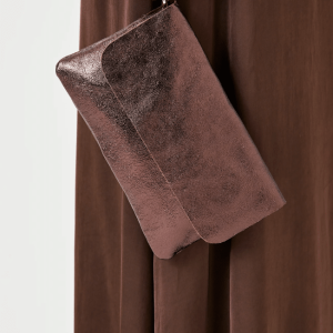 Suzy D Milano Shimmer Leather clutch bag With Fold Over Styling In Rust
