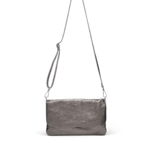 Suzy D Milano Shimmer Leather clutch bag With Fold Over Styling In Grey