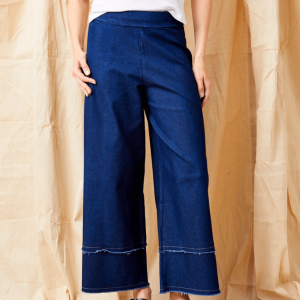 Suzy D Gideon Denim Frayed Hem Wide Leg Pants