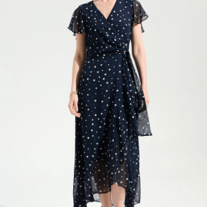 Joseph Ribkoff Signature | Chiffon Print Wrap Dress With Ruffle Detail