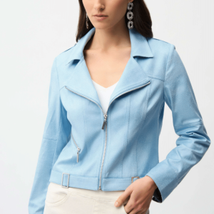 Joseph Ribkoff Foiled Faux Suede Fitted Jacket with Decorative Buckles