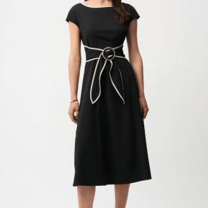 Joseph Ribkoff Stretch Woven Colour Block Fit and Flare Dress With Sash