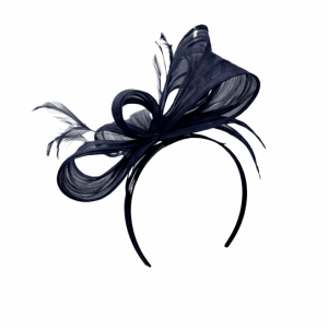 Navy Silk Abaca Fascinator by Failsworth