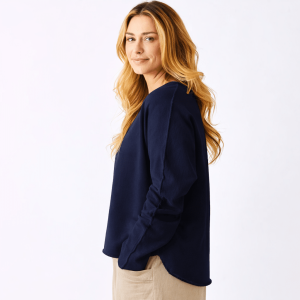 Suzy D Wan Rolled Neck Navy Sweatshirt With Raw Edge