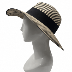 Failsworth Black & Natural Stripe Paper Braid Fedora Hat