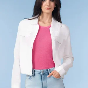 Alison Sheri WHITE WOVEN LINEN BLEND JACKET