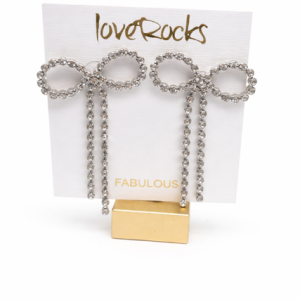 Love Rocks Silver Crystal Bow Drop Earrings