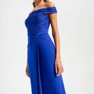 Joseph Ribkoff Signature Cascade Off-Shoulder Gown