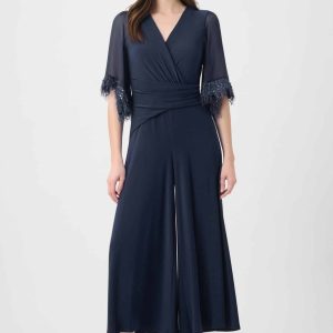 Joseph Ribkoff Signature | Silky Knit Wide Leg Jumpsuit With Chiffon Sleeves