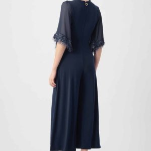 Joseph Ribkoff Signature | Silky Knit Wide Leg Jumpsuit With Chiffon Sleeves