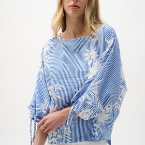 Joseph Ribkoff Woven Seersucker Floral Print Trapeze Top