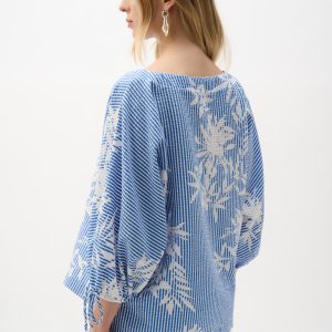 Joseph Ribkoff Woven Seersucker Floral Print Trapeze Top