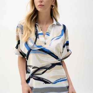 Joseph Ribkoff Recycled Woven Abstract Print Boxy Top