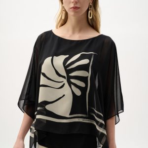 Joseph Ribkoff Sheer Woven Tropical Print And Silky Knit Poncho Top